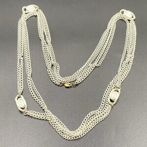 Monet White Enamel Chain Necklace 54” S Links Gold Tone Multi-Strand Jewelry